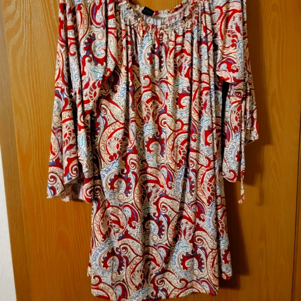 Lildy Paisley Print dress Red, Cream and Blue